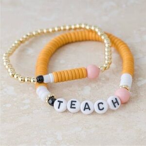 TEACH bracelet set (2) by Plunder Beaded to design a pencil Gold bead accent New